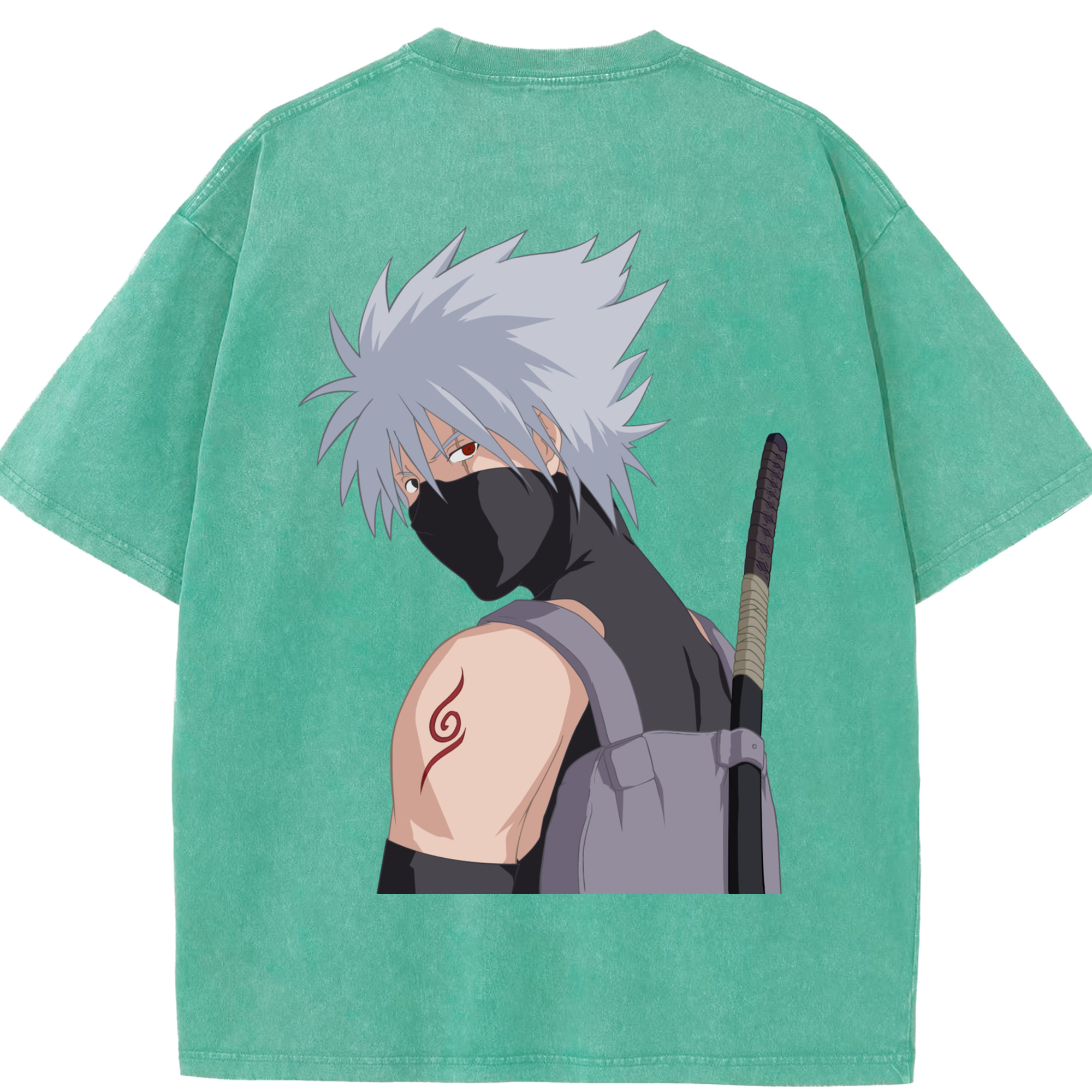 （画像用） NARUTO -ナルト- はたけ カカシ Hatake Kakashi 綿100% ヴィンテージ風 半袖Tシャツ（背面プリント）